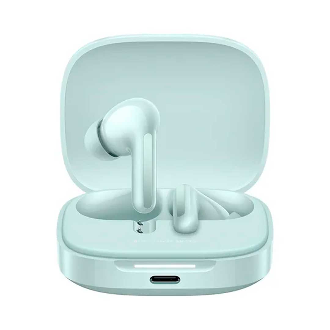 Xiaomi Redmi Buds 6 vista frontal con estuche de carga