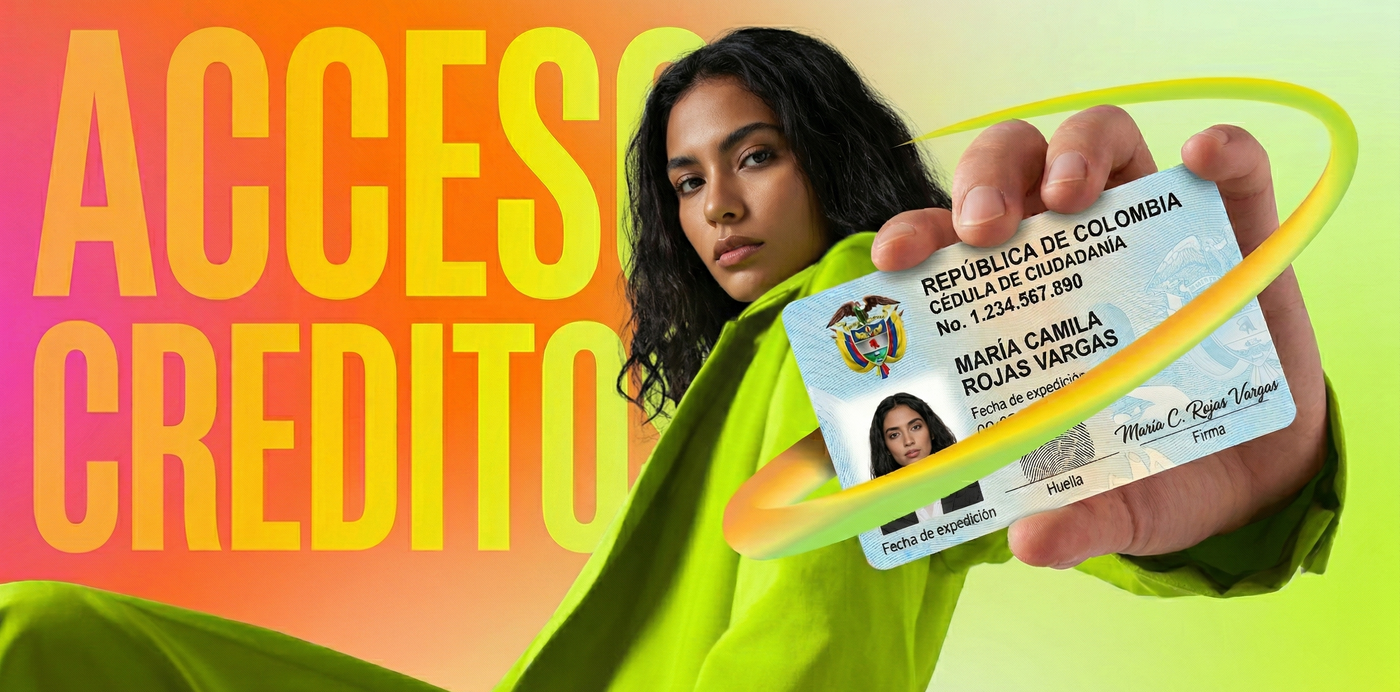MUJER SOSTENIENDO CEDULA DE CIUDADANIA COLOMBIA EN INITY SOBRE CELULARES