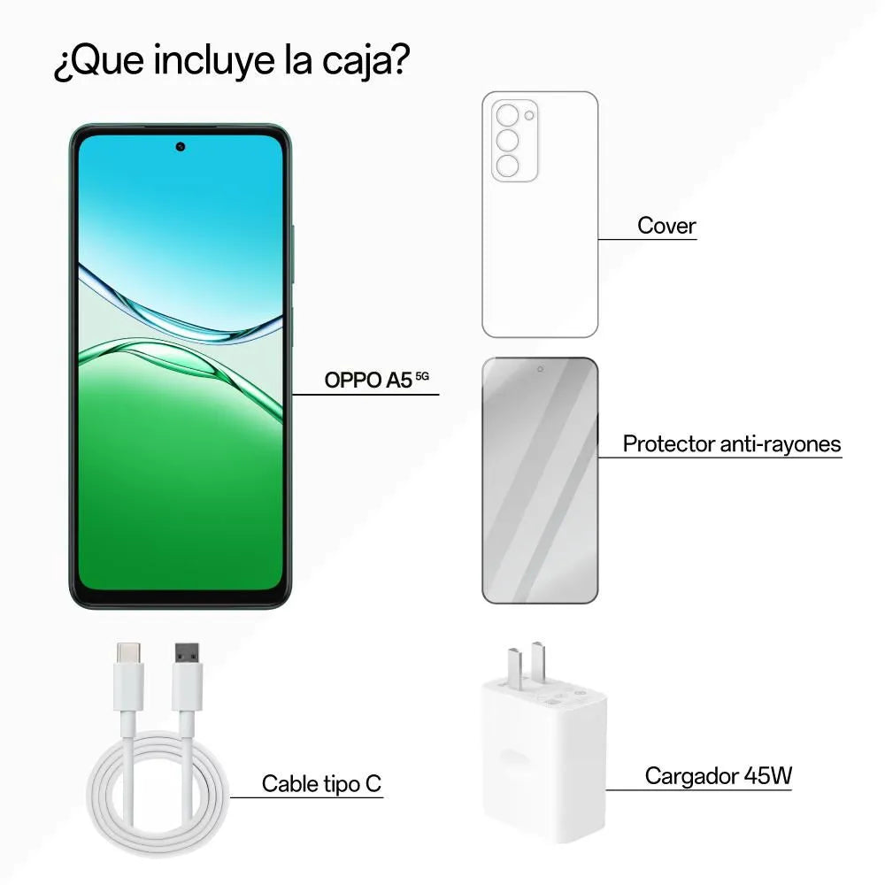 Celular OPPO A5 5G | 256GB 8GB RAM Procesador MediaTek 5G Liberado + Funda