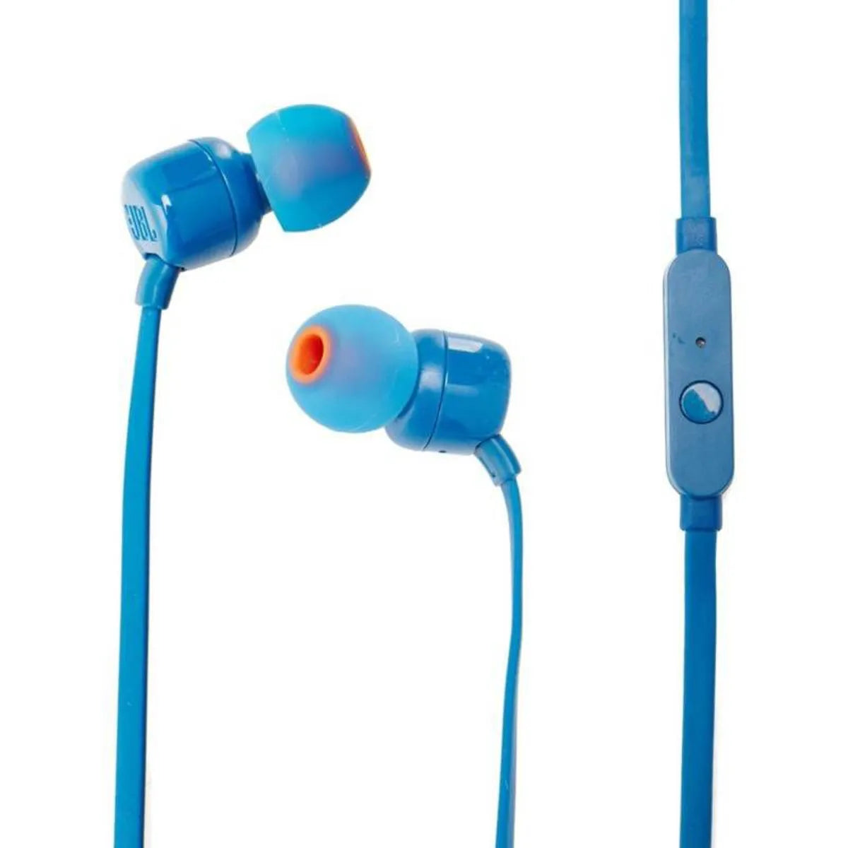 JBL Tune 110 vista frontal azul de audífonos con cable