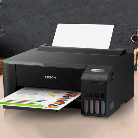 Epson EcoTank L1250 vista lateral, diseño compacto con sistema de tanques