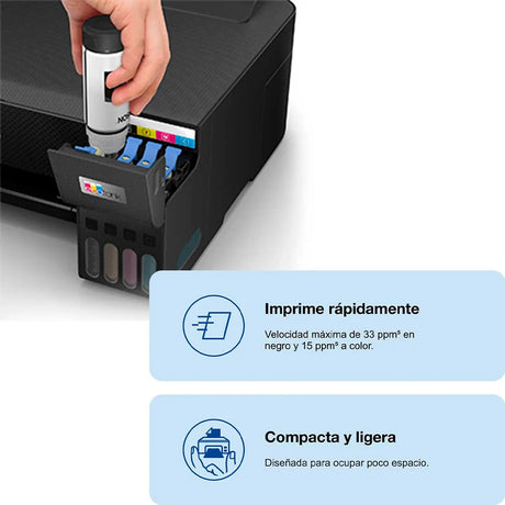 Epson EcoTank L1250 vista superior, bandeja y tapa de impresión
