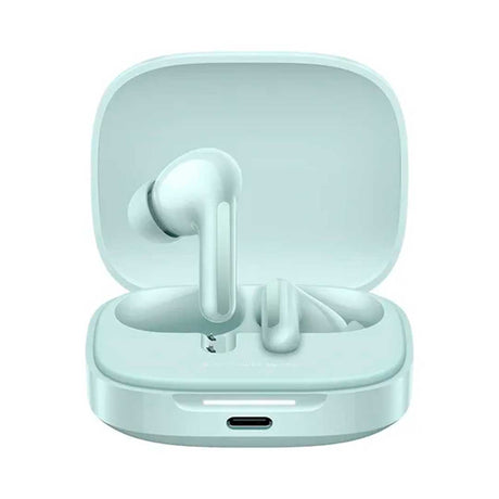 Xiaomi Redmi Buds 6 vista frontal con estuche de carga