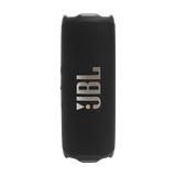 JBL Flip 7 vista frontal negra, diseño portátil