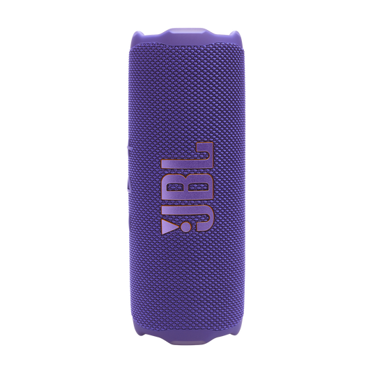 JBL Flip 7 vista frontal morada, diseño portátil