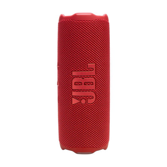 JBL Flip 7 vista frontal roja, diseño portátil