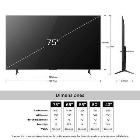 Televisor TCL 75V6C 75 pulgadas, vista lateral delgada 4K QLED