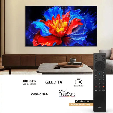 TCL 85P8k pantalla encendida con imagen 4K Google TV