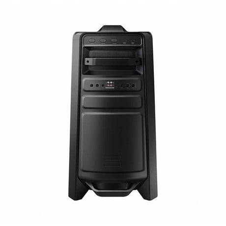 Samsung MX-T70 vista lateral con controles y conectividad karaoke