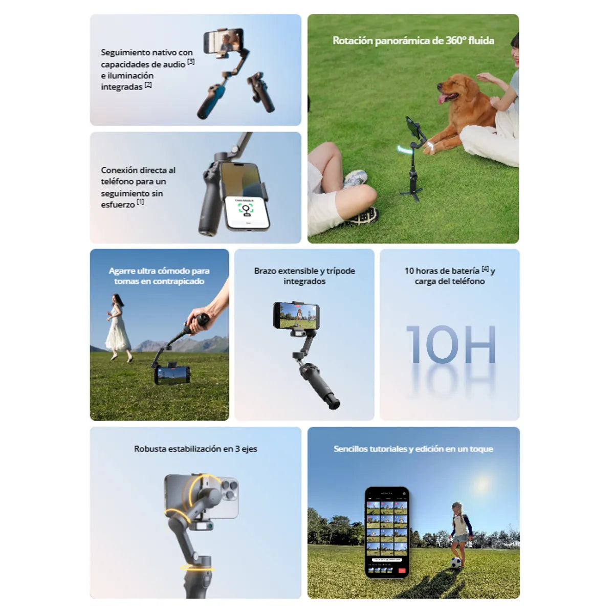 Estabilizador DJI Osmo Mobile 8 | Rotación 360° Seguimiento Inteligente Batería 10h