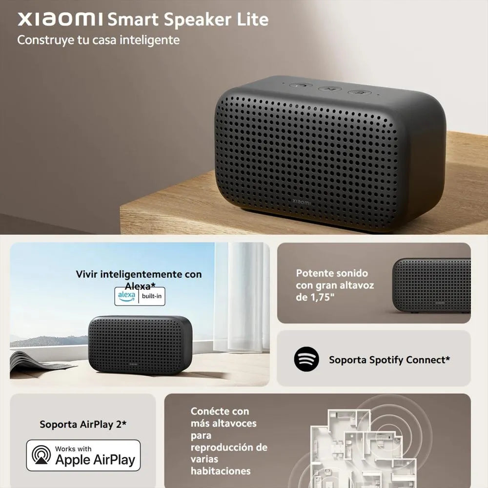 Xiaomi Smart Speaker vista lateral con controles y acabado texturizado